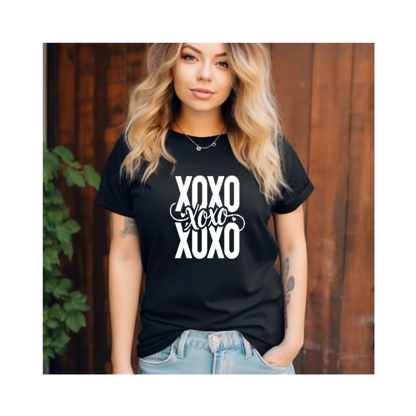 Valentine’s Day XOXO Hearts T‑Shirt Cute Vinyl Print Valentine Tee Unisex 100% Cotton