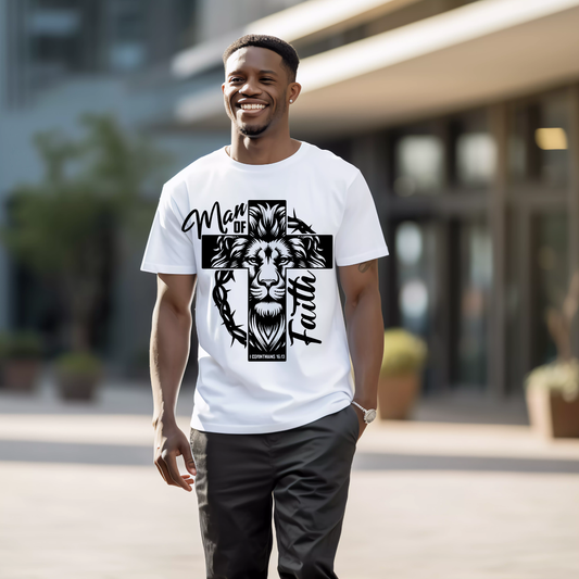 Man of Faith Christian T‑Shirt – 1 Corinthians 16:13 Scripture Tee Men’s Faith Apparel