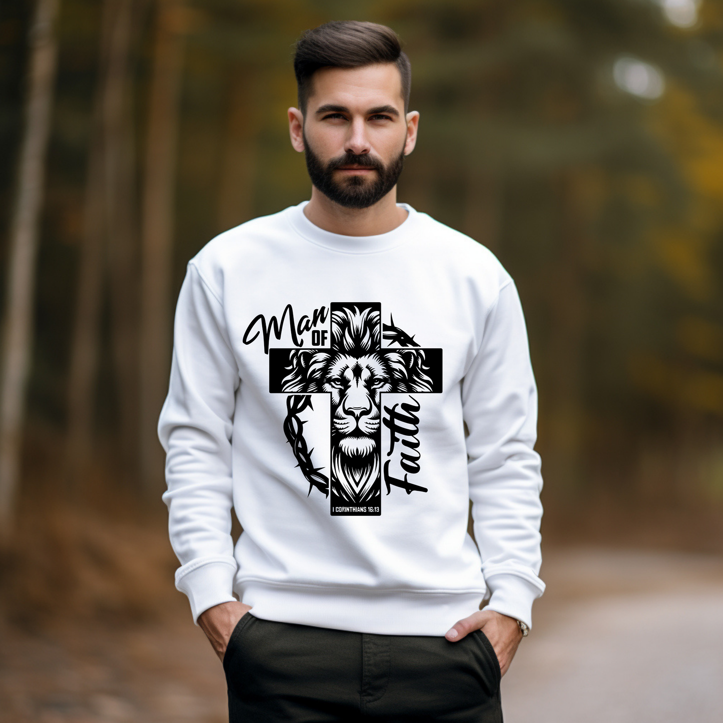 Man of Faith Christian Fleece Crewneck Sweatshirt – 1 Corinthians 16:13