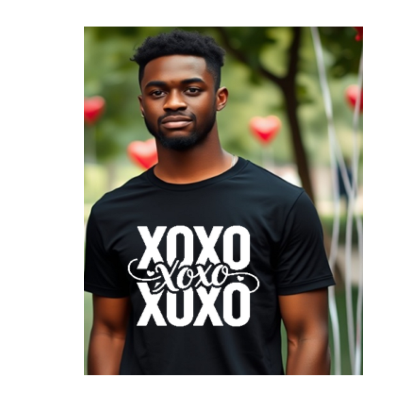 Valentine’s Day XOXO Hearts T‑Shirt Cute Vinyl Print Valentine Tee Unisex 100% Cotton