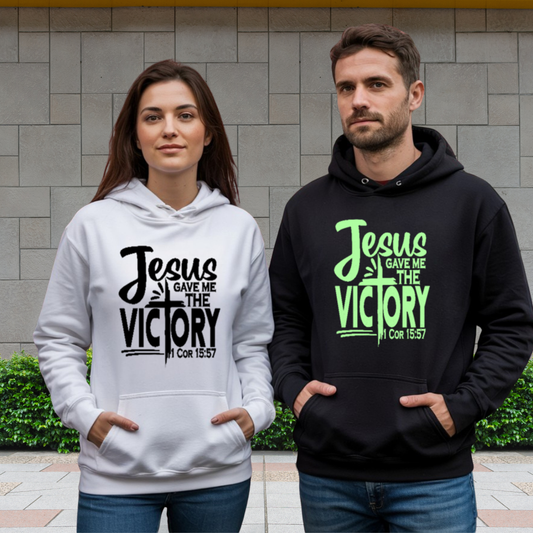 Jesus Gave the Victory Hoodie – 1 Corinthians 15:57 Faith Hoodie  Christian Apparel for Men & Women