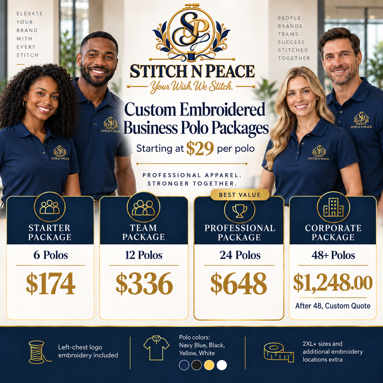 Custom Embroidered Business Polo Package | Company Logo Polos