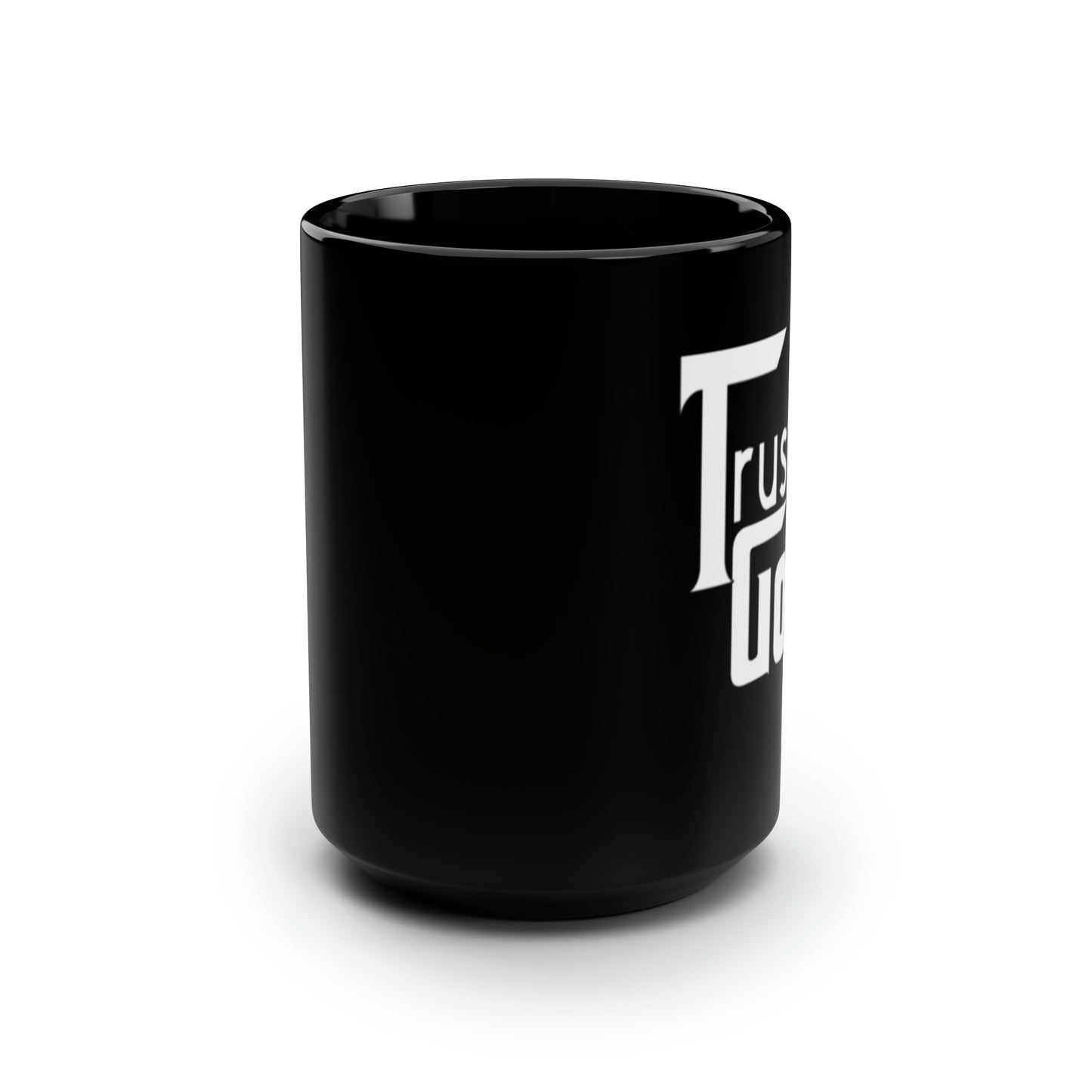 Trust God Black Mug, 15oz, Left-Handed